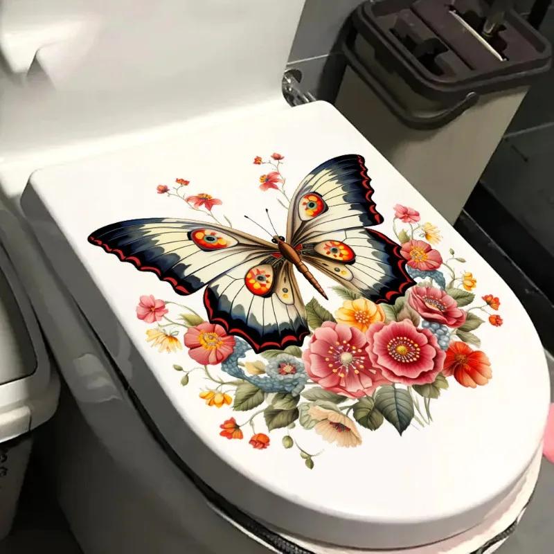 Samoprzylepne Naklejki Kolorowy Kreskówkowy Motyl Kwiat PVC Wodoodporna Naklejka na Toaletę do Dekoracji Domu Łazienki