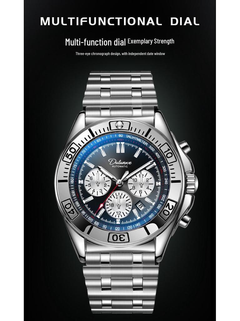 Durlunwei Men's 6-Hand Chronograph Mechanical Watch with Panda Dustproof Band