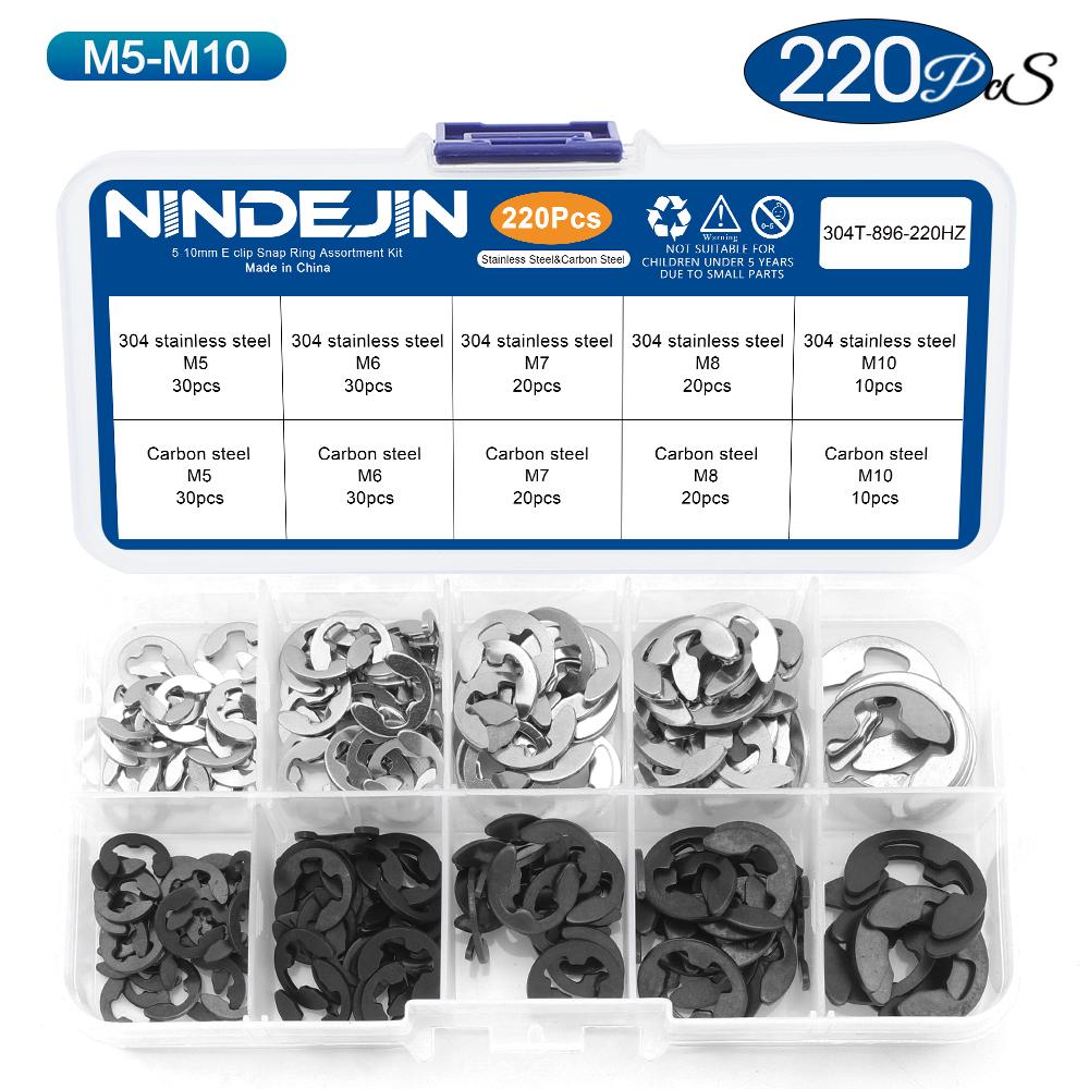 NINDEJIN E Clip Set Circlip Washer Assortment Kit Stainless Steel Carbon Steel 1.2-15mm External Retaining Clip For Shaft