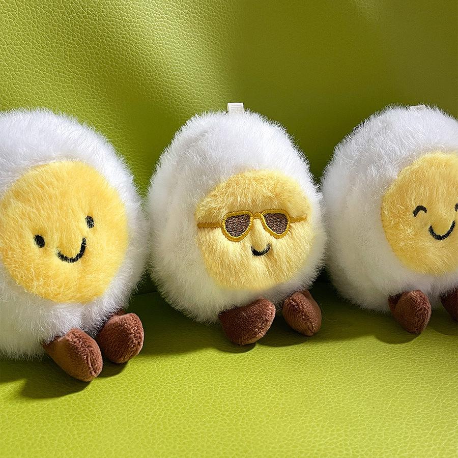 New Cute Poached Egg Plush Pendant Furry Cuddly Plushies Doll Stuffed Animals Keychain Short Plush Toys Home Deco Kids Gift