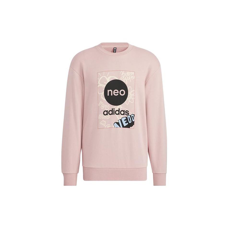 adidas Neo Logo Printing Round Neck Long Sleeves Pullover Couple Style Pink Men s HM7434 L