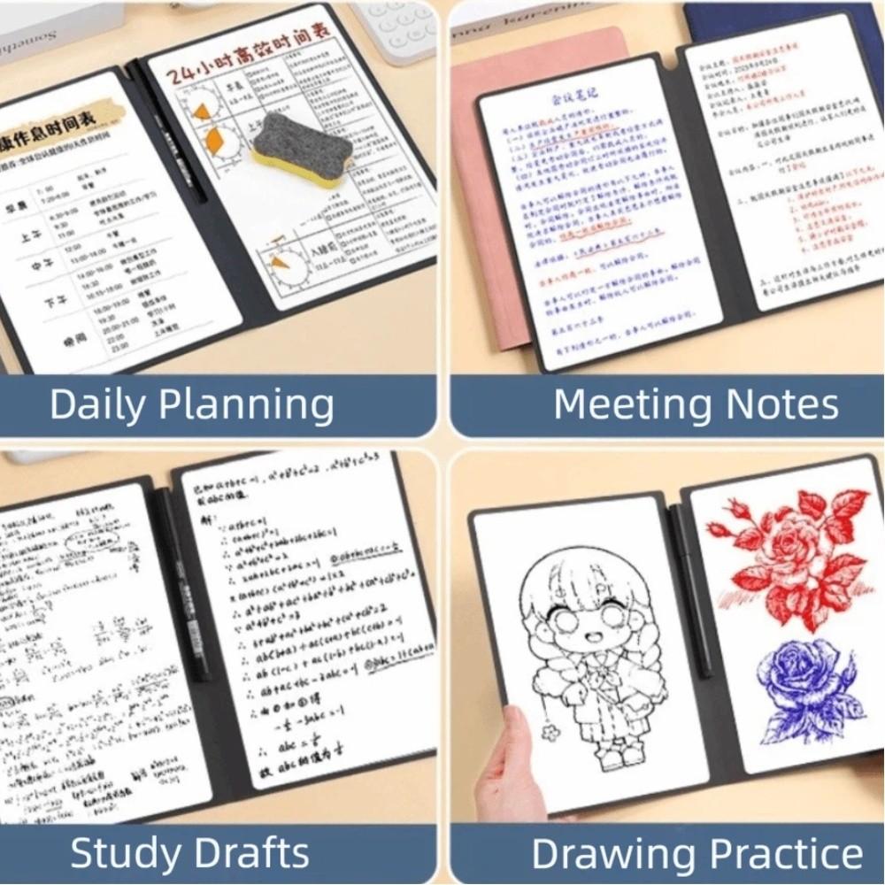 Erasable Reusable Notebook PVC Memo Notepad Portable Design Whiteboard Set Home Use