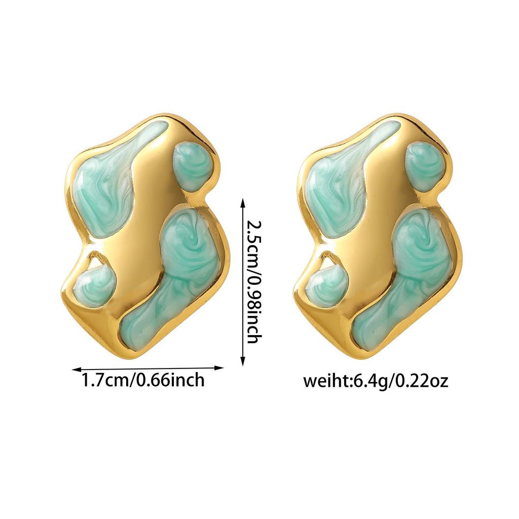 French Enamel Drip Oil Earrings: Stainless Steel, Irregular, Titanium Women's Luxury