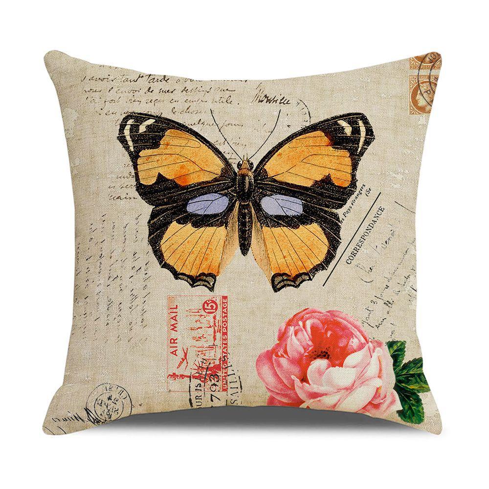 New Home Soft Furnishings Retro Butterfly Newspaper Linen Sofa Office Pillow Cover Cushion Cover