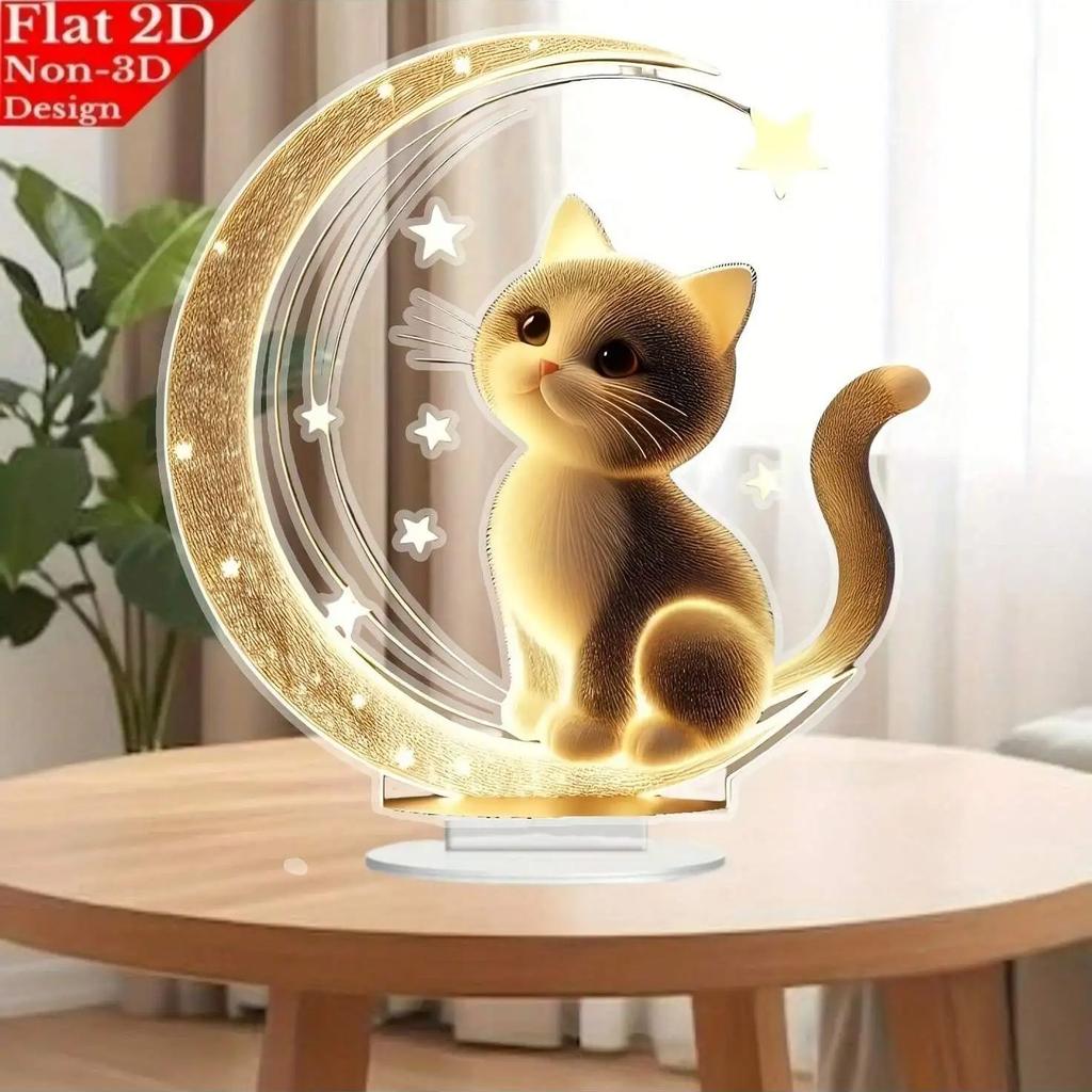 Charming Cat Acrylic Desktop Ornament 1pcs 2D Flat Cat Home Office Decoration No Power Supply Required