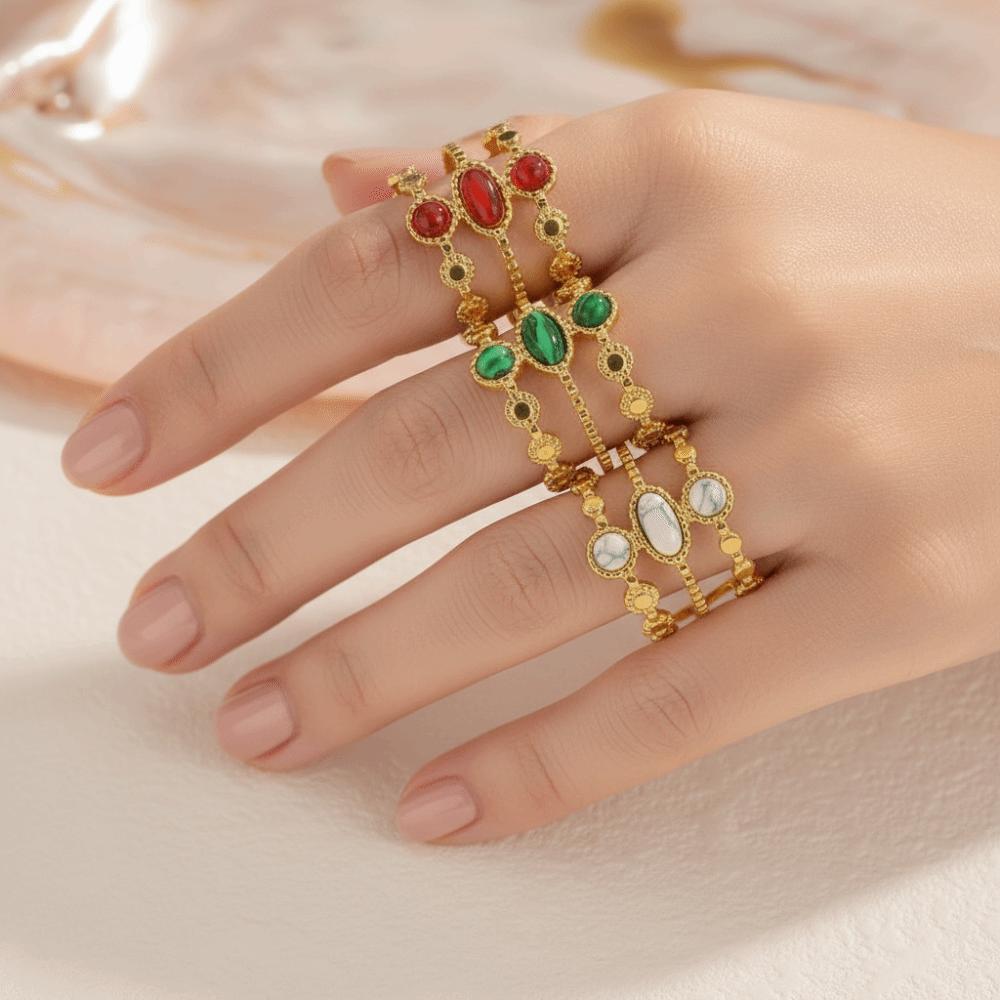 Classic Stainless Steel Ring Gold Stone Ring Fashion Hollowed Out Ring  for Men Women