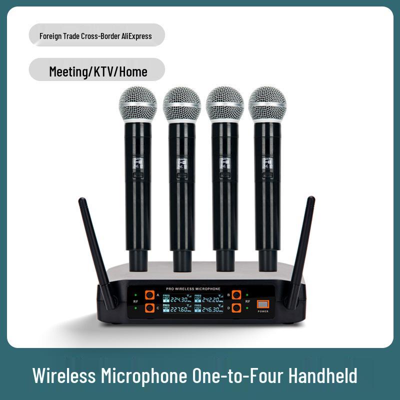 UHF Wireless Handheld Microphone Set: Four-Channel System for Conferences and Karaoke