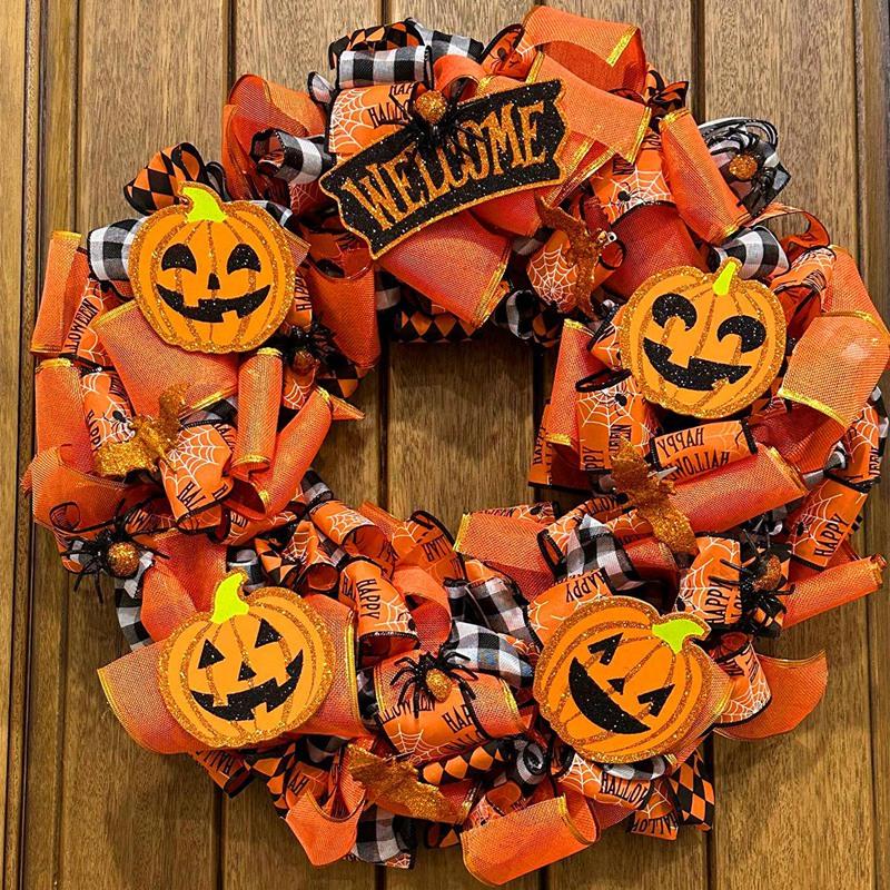 Halloween Mesh Ribbon DIY Wreath Bow Ribbon Gauze Halloween Party Decorations for Home Front Door Wreaths Decorations Supplies