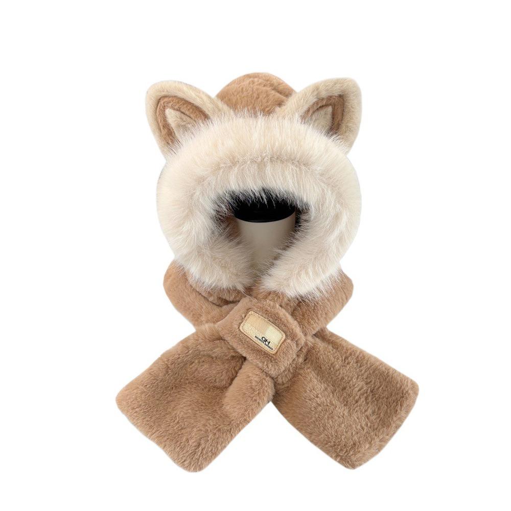 Windproof Hat Scarf Keep Warm Winter Plush Scarf Fox Ears Hooded Scarf for Women Autumn Winter