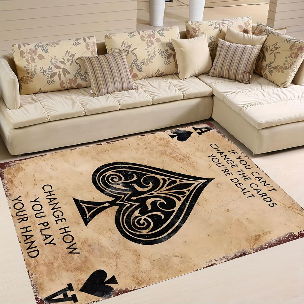 Inspirational Ace of Spades Pattern Non-Slip Floor Mat, Lightweight Decorative Rug for Living Room and Bedroom