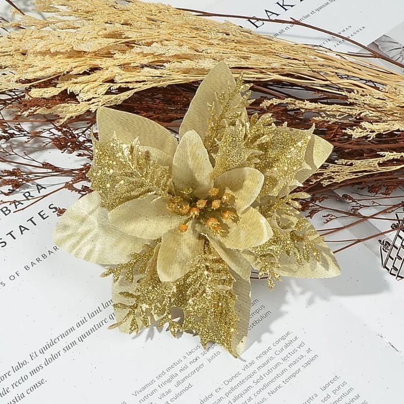 

Искусственные фланелевые рождественские цветы, самодельные елочные украшения своими руками, украшения для дома для вечеринок, новогодние подарки gold-1pcs