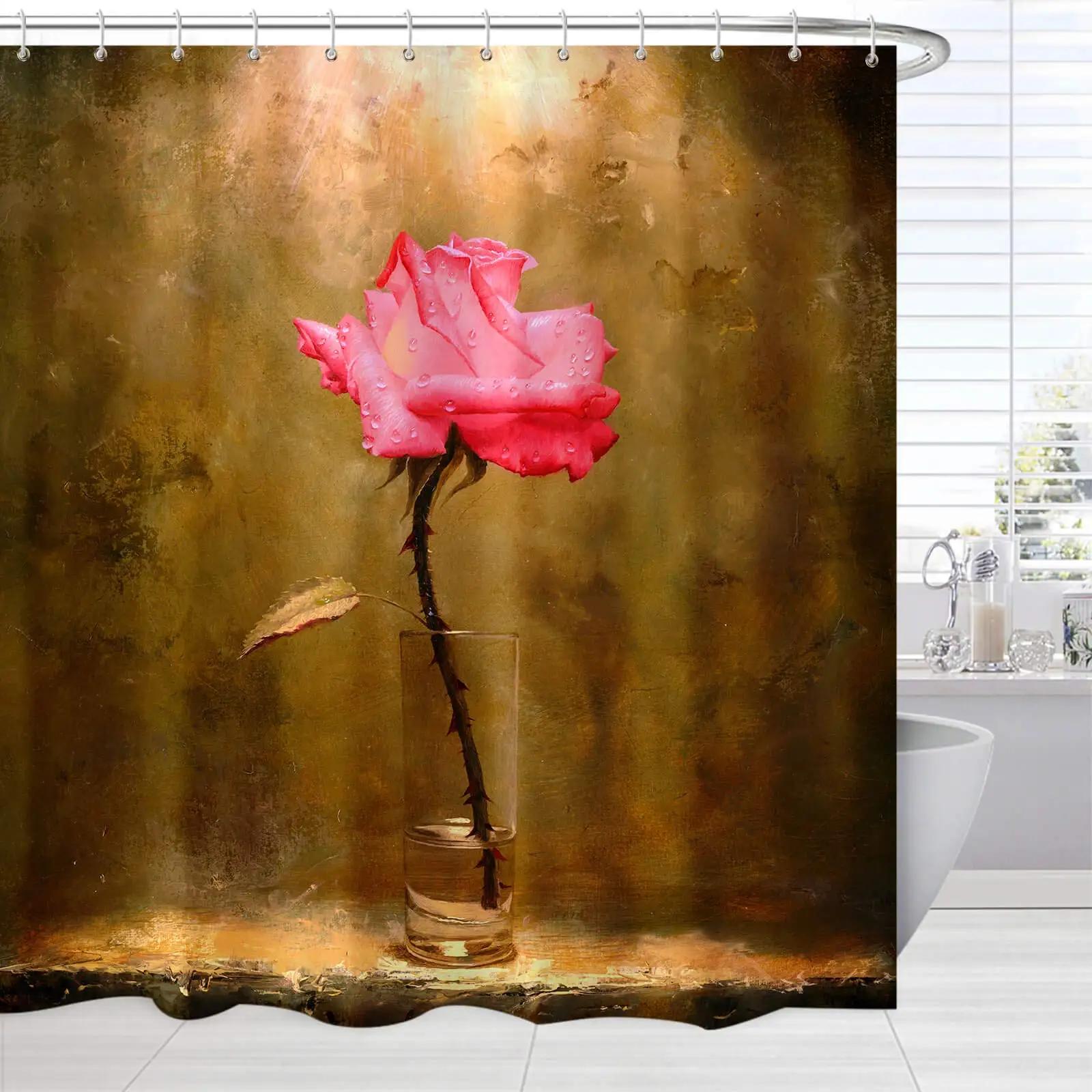 

Waterproof Shower Curtain Stained Glass Meadow Flower Dragonfly Polyester Fabric Bath Curtain Home Hotel Bathroom Shower Curtain W90xH180cm