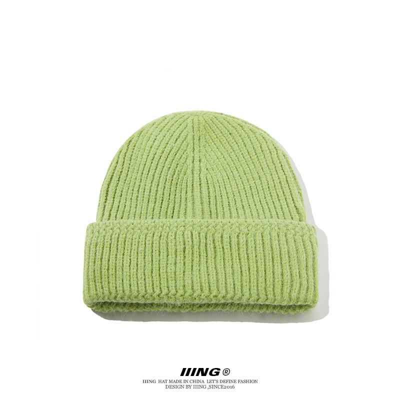 

Solid color bag head knitted wool hat children autumn and winter versatile pullover warm cold hat male tide average size grass зелений колір