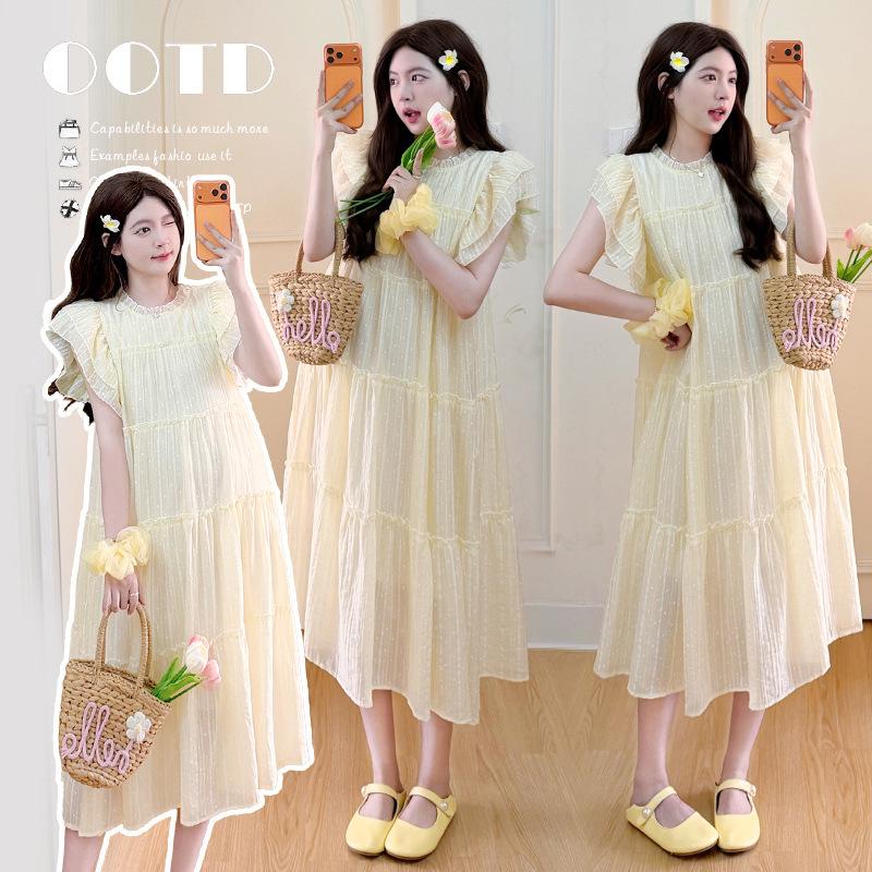 

Polka Dot Flutter Sleeve Maternity Dress – Loose, Sweet, Slimming Korean Style for Plus Size Pregnant Women L