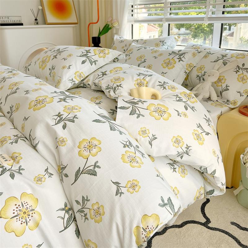 Set de pat din bumbac din patru piese, set din trei piese de husă de pilota de dormitor din bumbac pur și cearșaf de pat