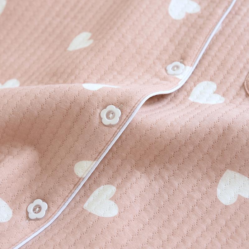 Autumn/Winter Women's Pure Cotton Long-sleeve Homewear Set - Thickened Air Layer for Warmth