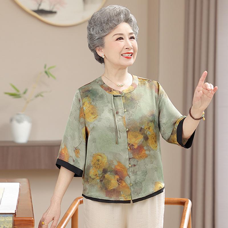 New Summer Chinese-Style Printed Shirt for Elderly Women