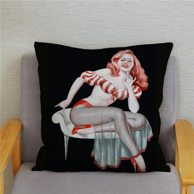 Vintage European Sexy Women Polyester Cushion Cover Sexy Lady Pattern Pillow Cover Decorative For Car Sofa Home 45X45Cm