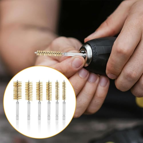 DERCHIA Wire Brushes, Brass Brushes with Hexagonal Shafts, Pack of 6, Brush-Shaped, Polishing Brush, Brass Tube Cleaning Brush, Stainless Steel and Br
