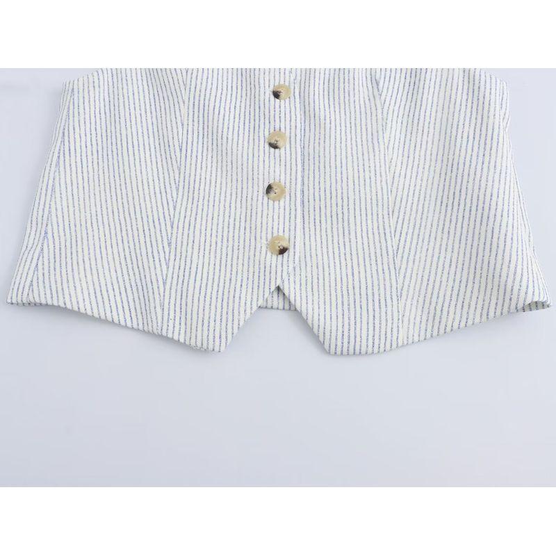 Jnleaog Summer New Arrival Women's Clothing Fashion Style French Style Fashion All-Match Commute Style Casual Stripes Vest