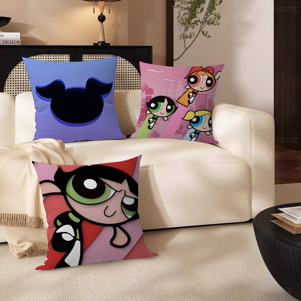 Cute Powerpuffs-Girls Classic Anime Cushion Cover Inches Farmhouse Decor Home Throw Pillow Covers For Couch Decorations