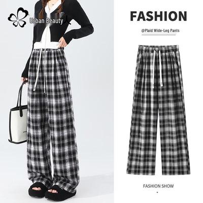 Women's High-Waist Plaid Wide-Leg Pants