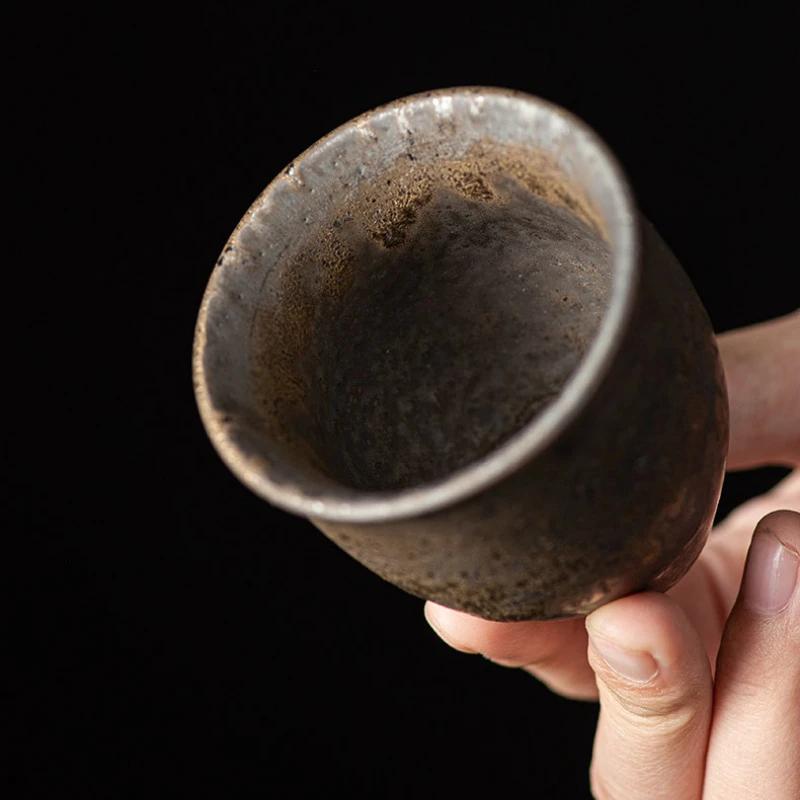 Splashed Gold Rust Glaze Ceramic Tea Cup Personal Use Cup for Gongfu Tea Brewing, Unique TextureChineseTeaSetCup withGold Accent