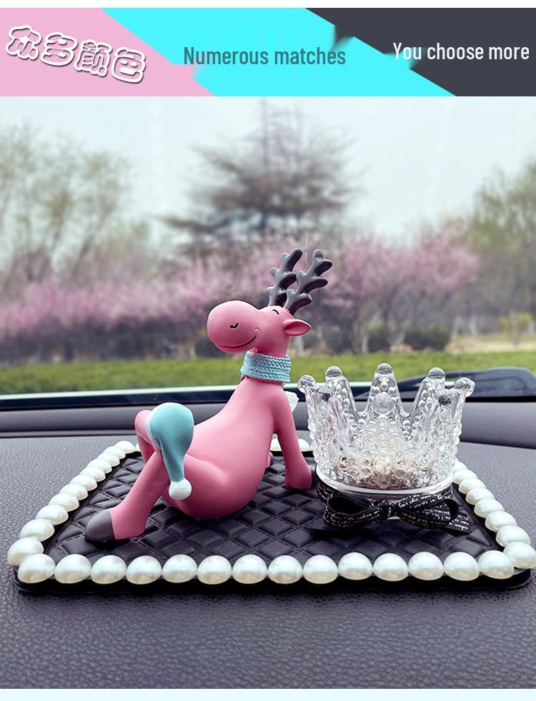 Luxury Diamond Pearl Aromatherapy Deer Ornament for Car Interior - Elegant Unisex Design