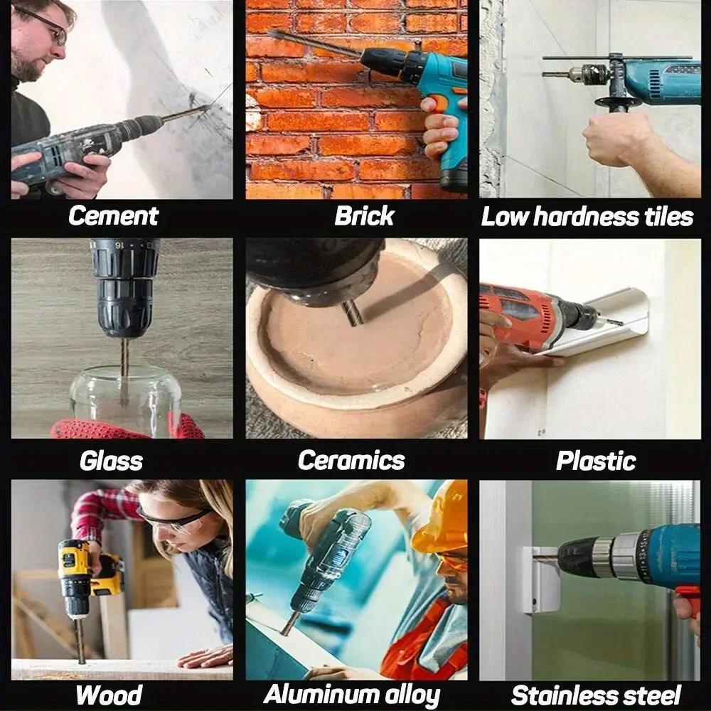 7pcs Cross Hex Tile Drill Bits - 3-12mm Glass Ceramic Concrete Hole Opener Hard Alloy Set