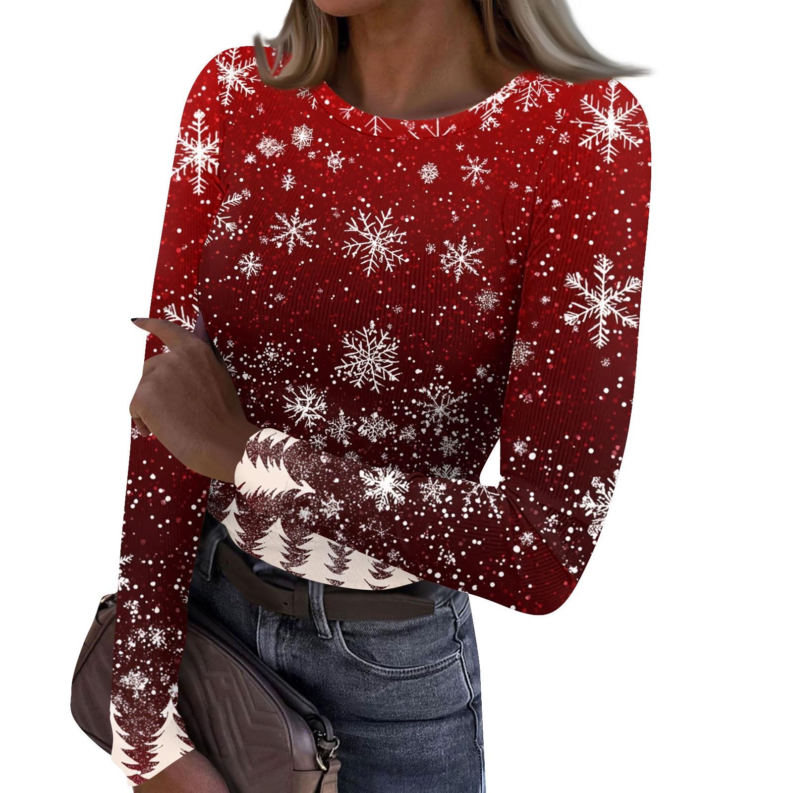 

Женская и зимняя футболка с тонким низом, модная повседневная футболка с градиентным принтом и круглым вырезом, пуловер с длинным рукавом S винный