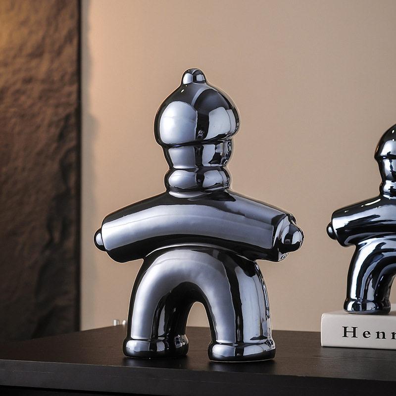 Ceramic Handicrafts Chinese Traditional Retro Abstract Sculpture History Human-shaped Sculpture Gold Font  Decorative Figurines