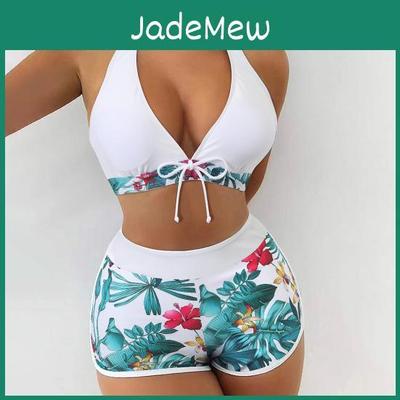 2 Stylish Bra Women Pcsset Shorts Set Leaf Print Swimming High Waist Padded Beach Bra Shorts Set Lady Clothing