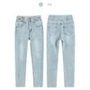 High waist breasted jeans women's pants winter new fleece thickened fashion slim-fitting elastic thin burrs pants