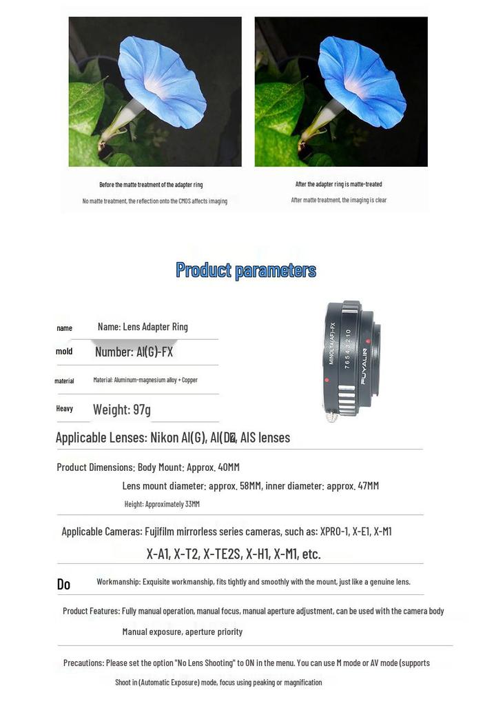AIG-FX Lens Adapter: Compatible with Nikon G/D-mount Lenses for Fujifilm X-series Cameras.