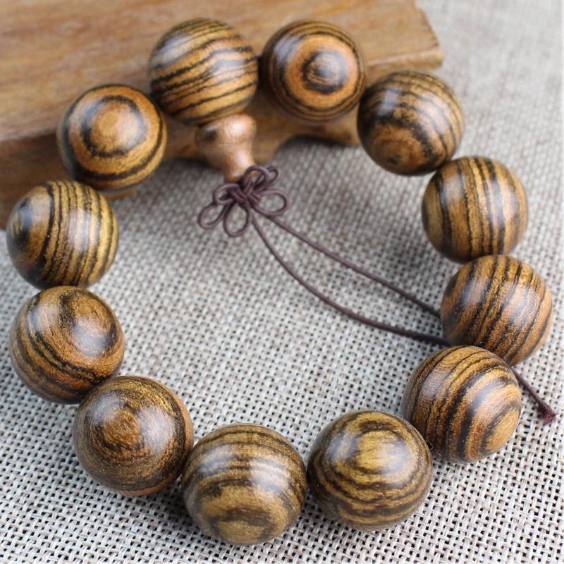 Purple Yew Wood Handcrafted 108-Piece Tiger Skin Sandalwood Buddhist Beads Bracelet for Couples