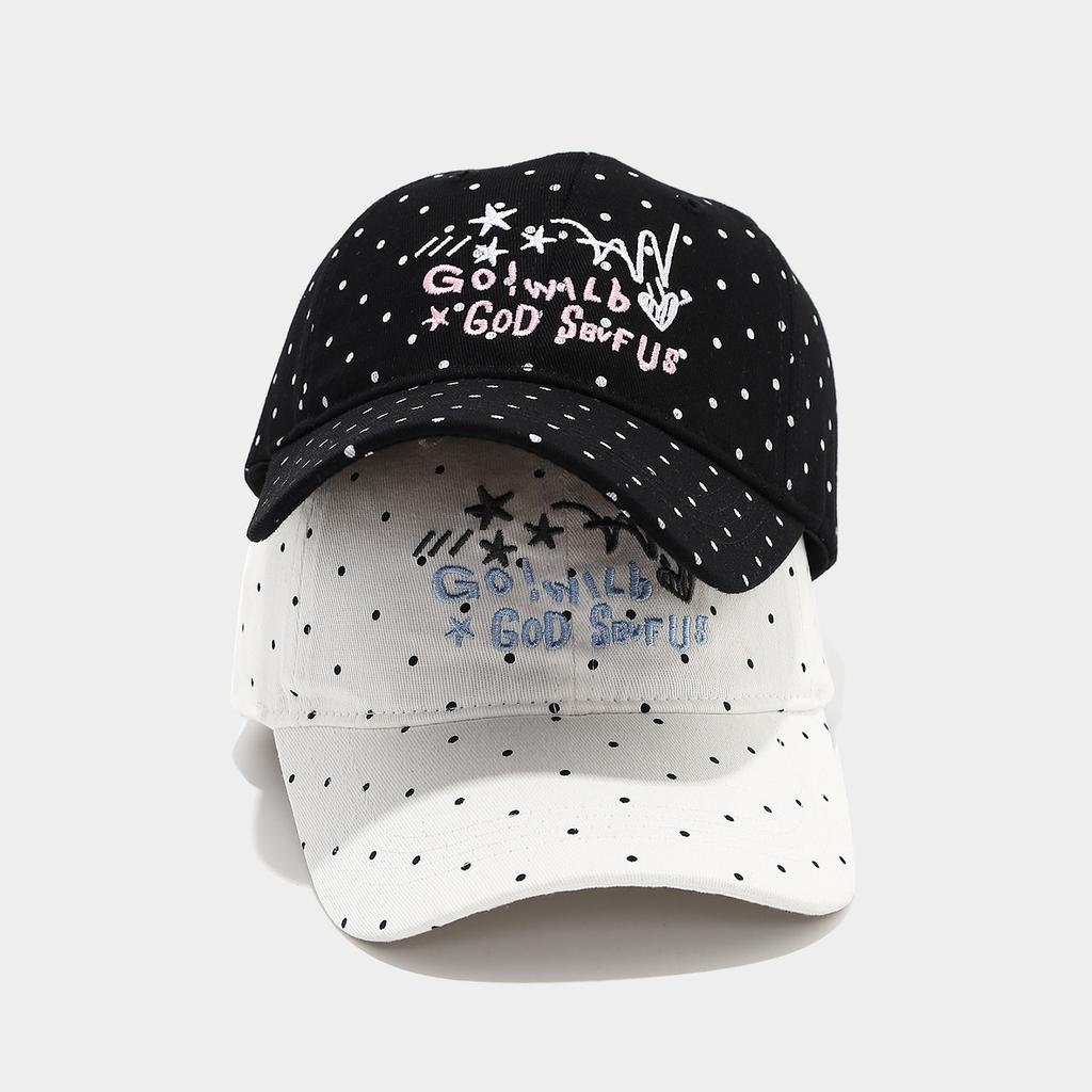Letter Embroidery Polka Dot Baseball Cap Versatile Face Small Black and White Cap Women's Outdoor Leisure Sun Hat