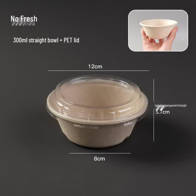 Nuoxian Disposable 300ml Pulp Bowls with PET Lids, 100 Count