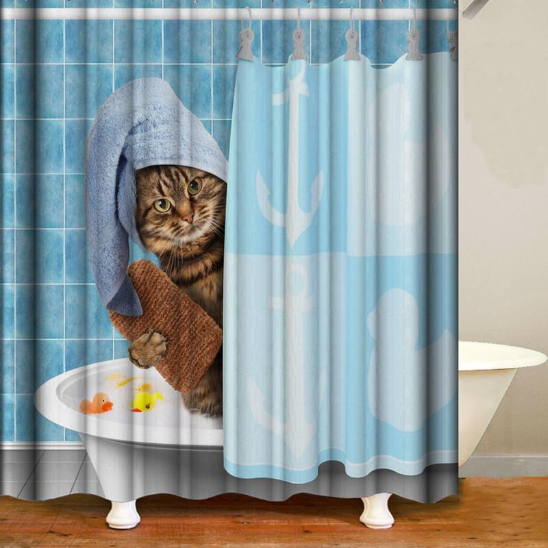 Curtains Bathroom Curtain Funny Shower Curtain 2023 New Kawaii Cat Printing Shower Curtain Polyester Waterproof Cloth Shower