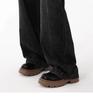 Plus Size Retro Black High-Waist Jeans for Women - Slimming, Wide-Leg, Floor-Length