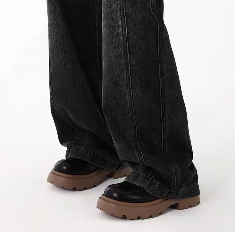 Plus Size Retro Black High-Waist Jeans for Women - Slimming, Wide-Leg, Floor-Length