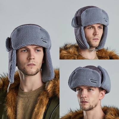 Herrmode i koreansk stil Höst Vinter Tjock varm öronlappsmössa Vindtät Patchwork Sherpa Ski Hat