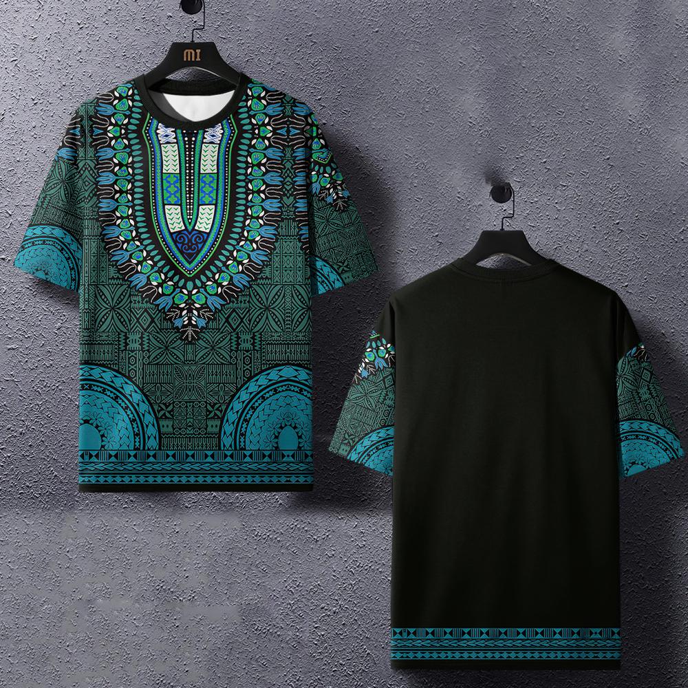 Sommer Kurzarm Herren T-Shirt Retro Ethno Muster Druck T-Shirts Street Casual Rundhals Oberteile Mode Übergroße Kleidung