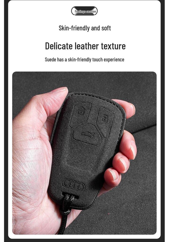 Wildleder Schlüsselhülle für neue Modelle A4L, A6L, A3, A5, A7, Q2L, Q5L, Q3, Q6, Q7, Q8e mit Schlüsseltasche & Kette