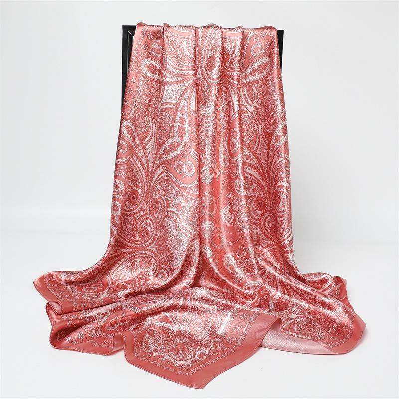 Geometric cashew flower satin print silk scarf shawl sunscreen square scarf 91 satin imitation silk headscarf women's scarf