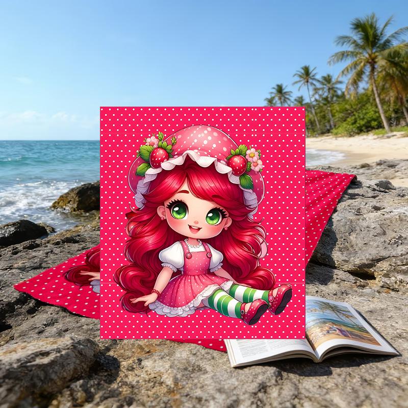 1pc Strawberry Princess6 Beach Towel, Beach and Seaside Swimming Pool Equipment, Fashion Pattern, Rectangular, Travel Essentials