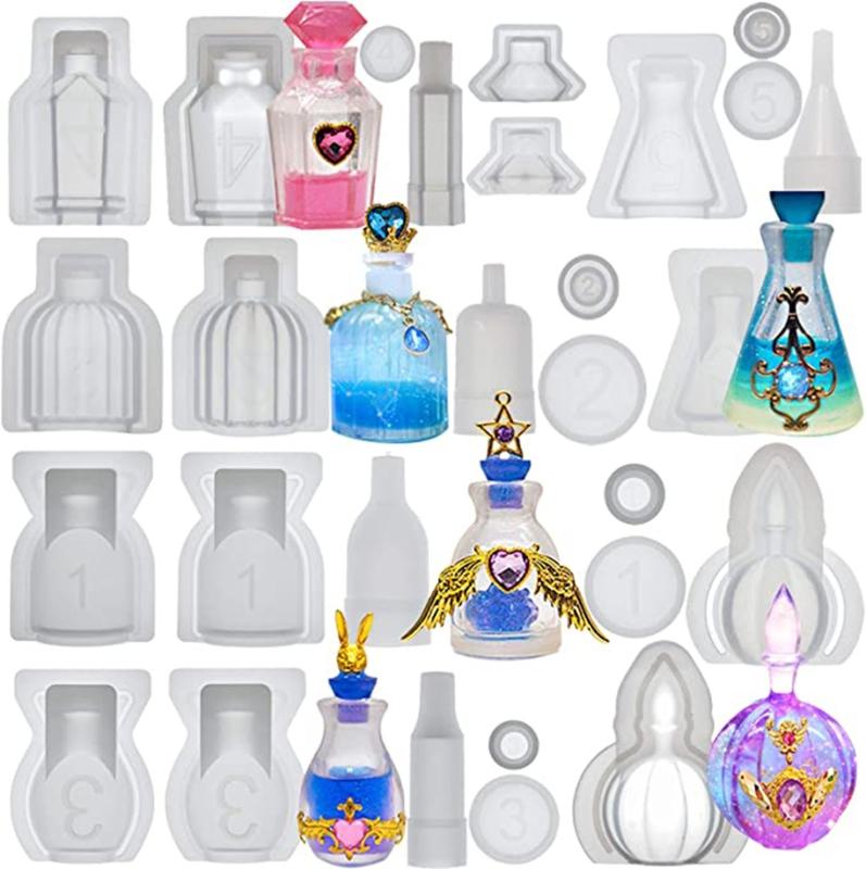 Bottle Resin Mold Storage Bottle and Stopper Resin Mold Jars Silicone Epoxy Mold for DIY Perfume Liquid Container Crafts