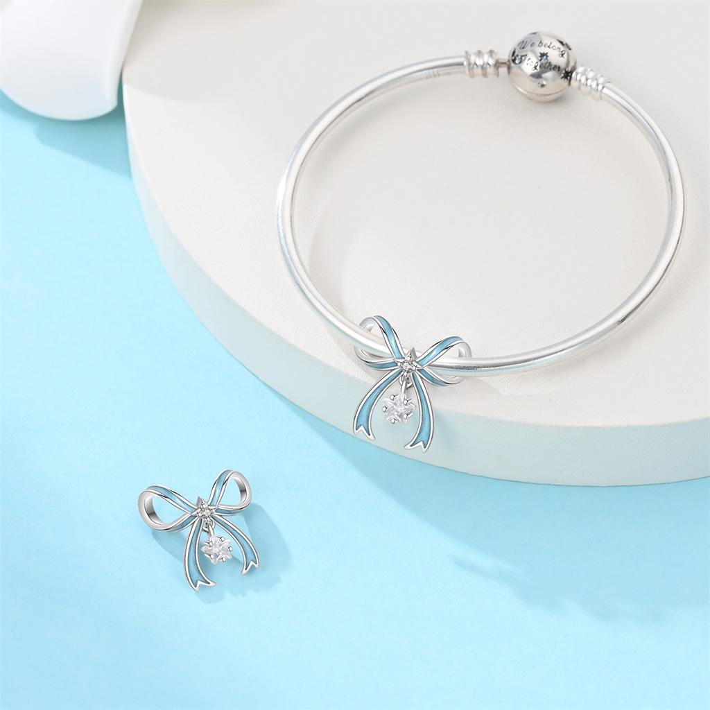 Romantic Blue Series Copper Plated Bow Ballet Shoes Heart Lock Charms Beads Fit 3Mm Original Bracelets Diy Jewelry Pure Gift