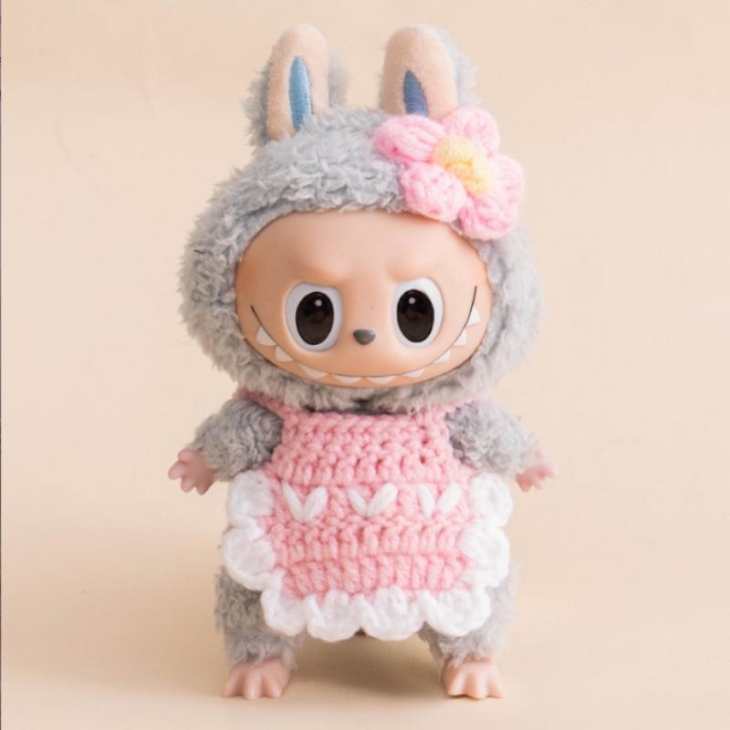 

Вязаная плюшевая одежда для куклы, наряд, аксессуары, 17 см, набор одежды Labubu, одежда, подарок, аксессуары для переодевания Labubu розовый