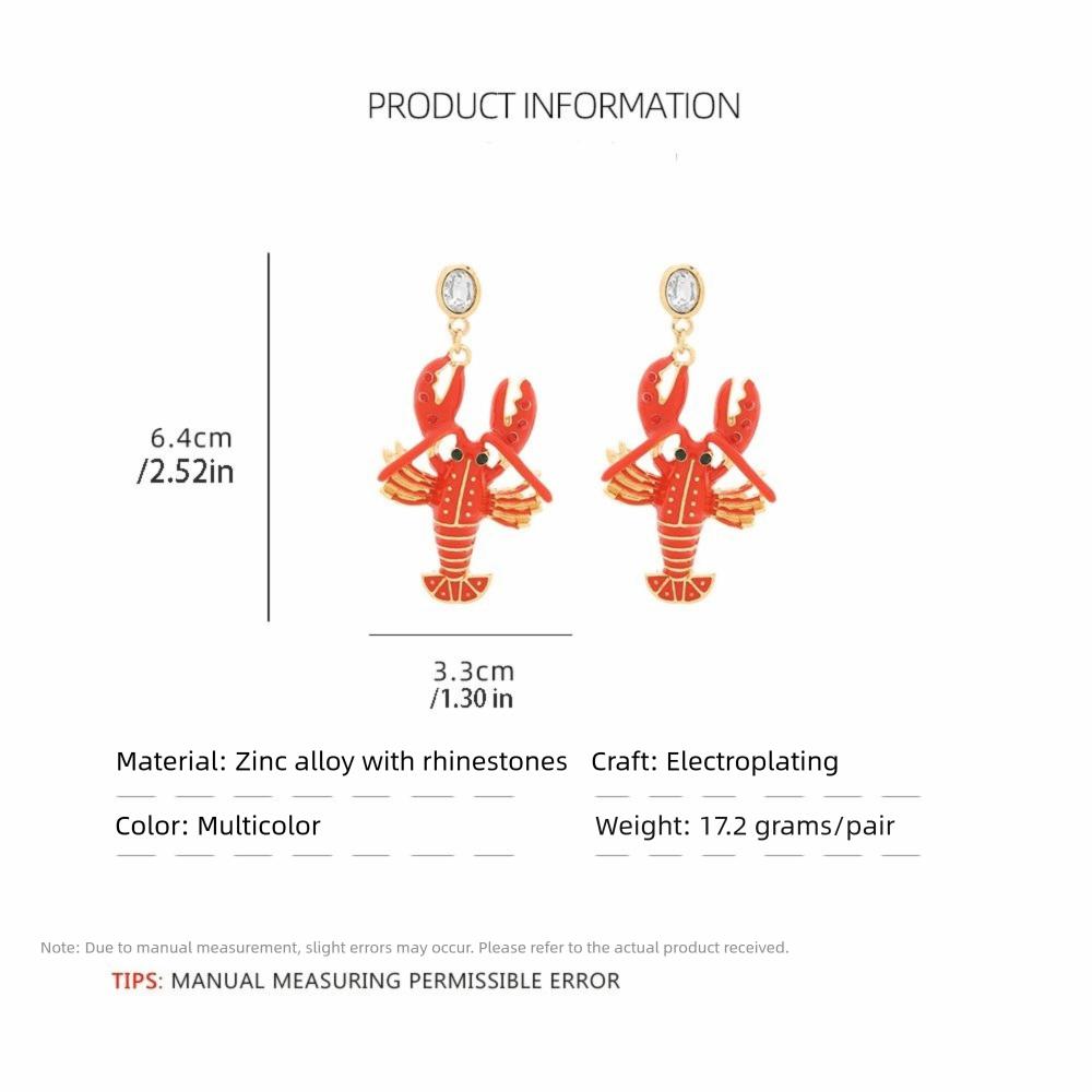 Rhinestone Enamel Stud Earrings Creative Bohemian Dangle Earring Cute Lobster Earrings  Holiday