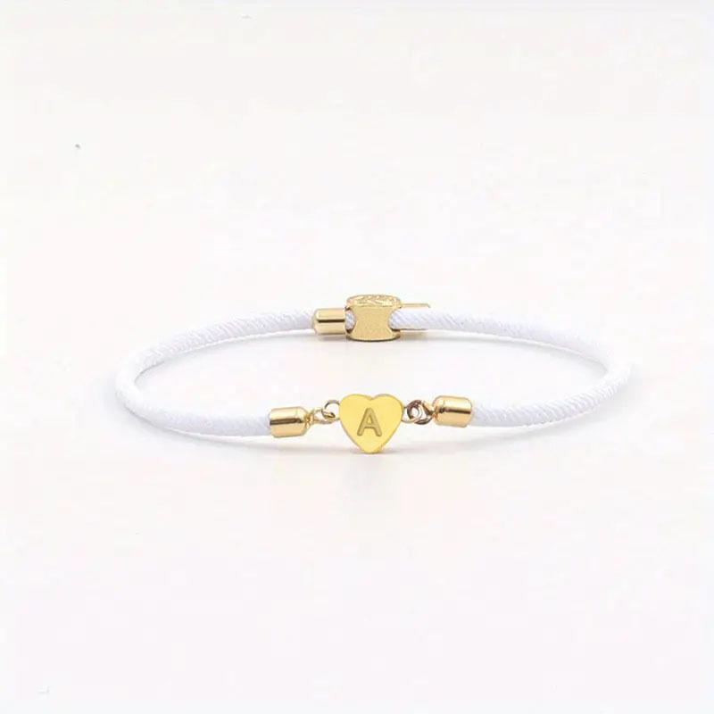 Heart-Shaped Gold-Plated Copper Handwoven Bracelet with Multicolor Beads – Letters A-Z Available.